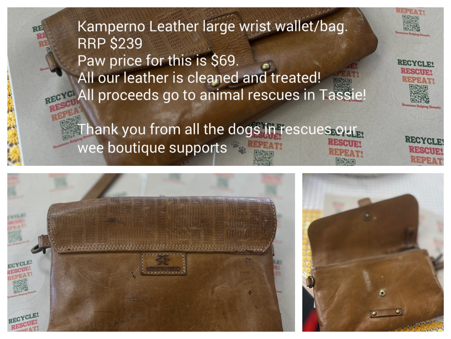 Brown leather wrist wallet/bag