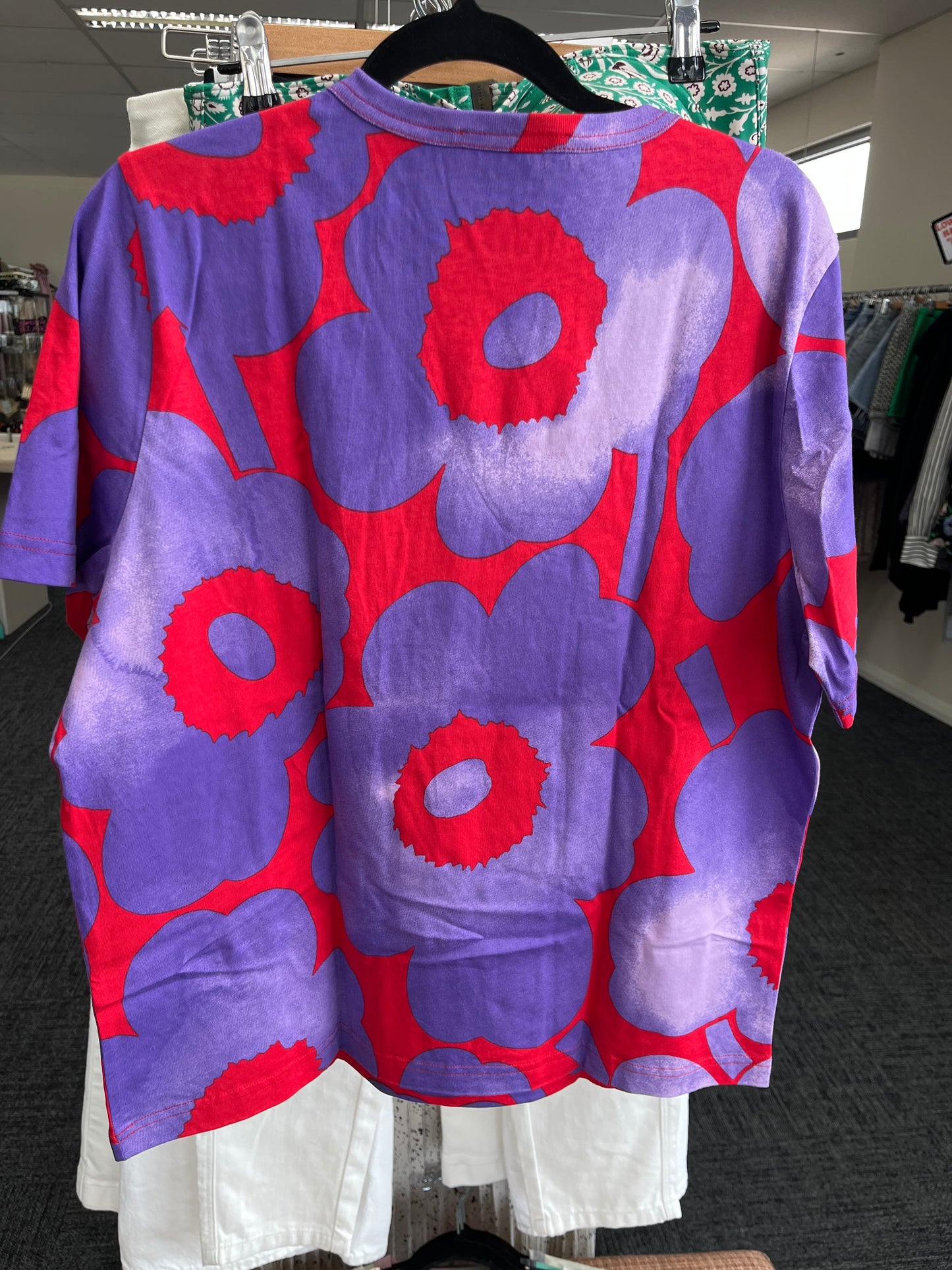 Purple and red floral patterned fabric