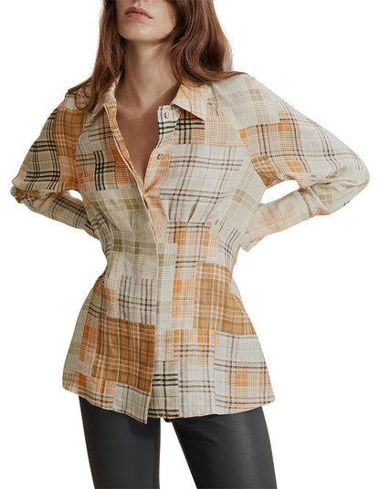 Woman wearing a plaid shirt