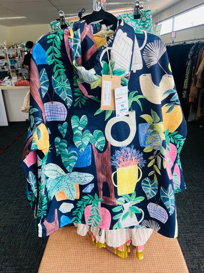 Colorful dress with nature-themed print