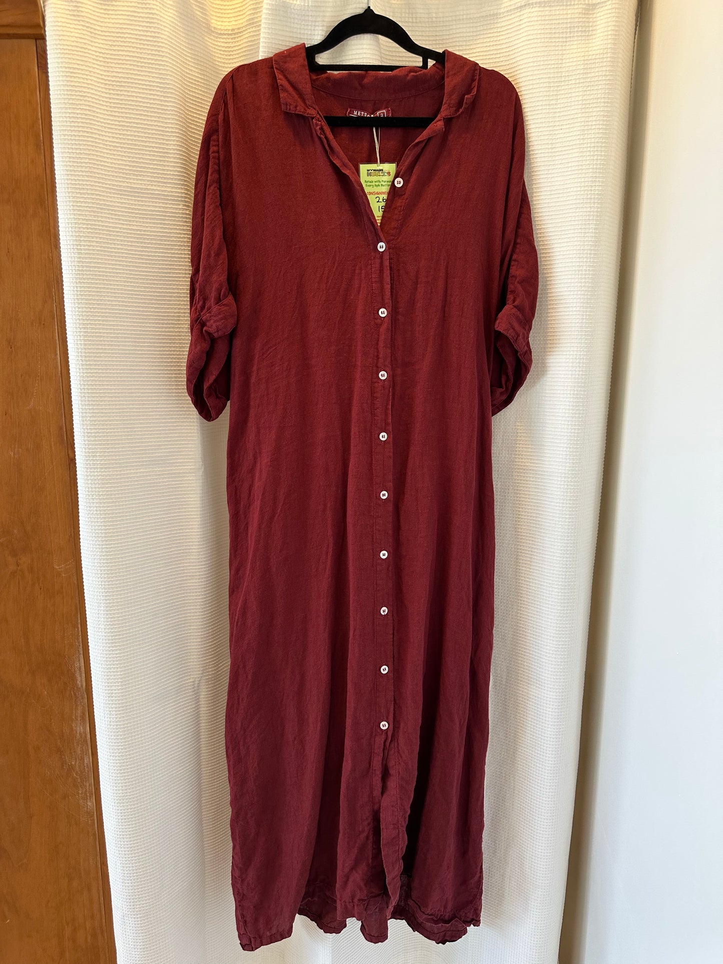 RRP$ 350 Size 3 - Metta Melbourne Dress - Shirt Dress Maroon