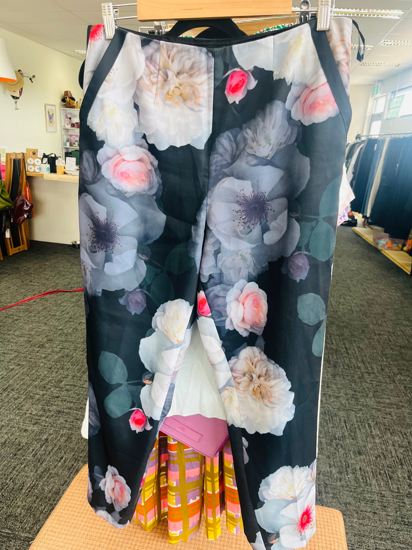 Floral-patterned skirt on a hanger