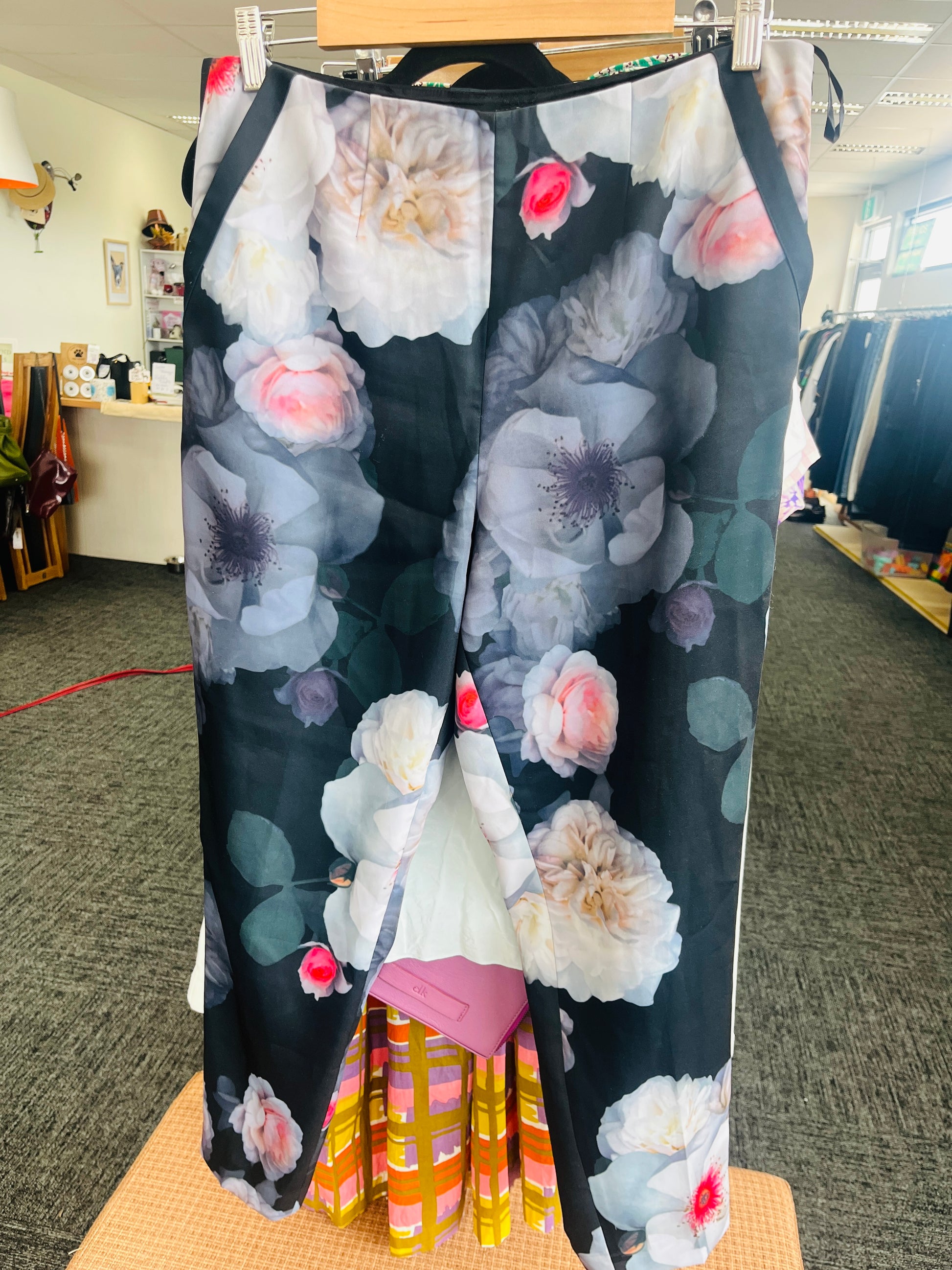 Floral-patterned skirt on a hanger