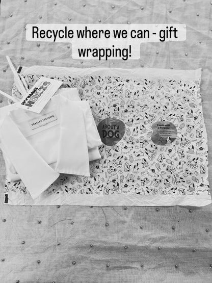 Gift wrapping paper with text 'Recycle where we can - gift wrapping!'