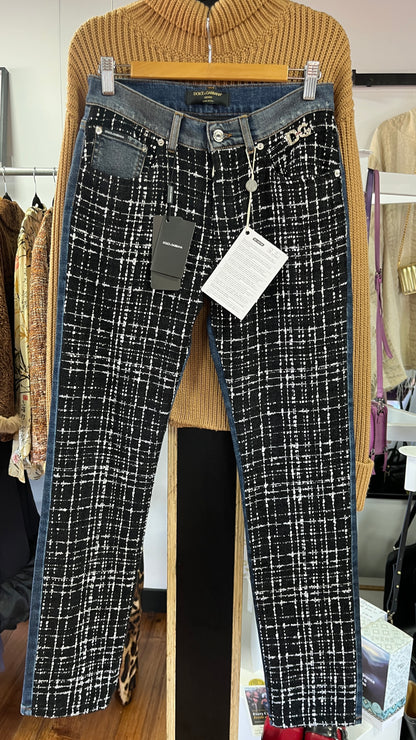 DOLCE & GABANNA : RRP $1145 USD Tweed Panel Straight Leg Jeans Size 10