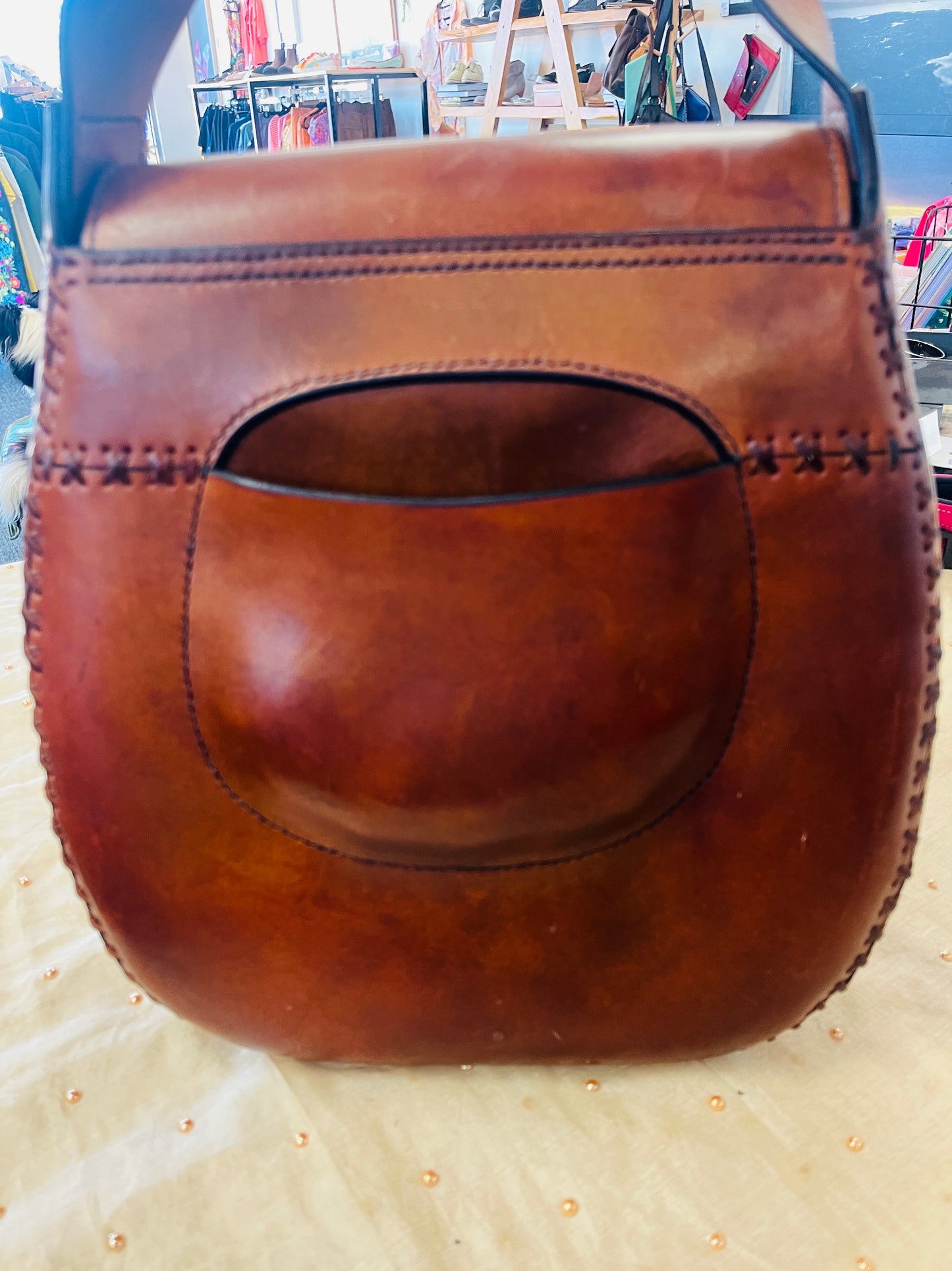 Brown leather handbag