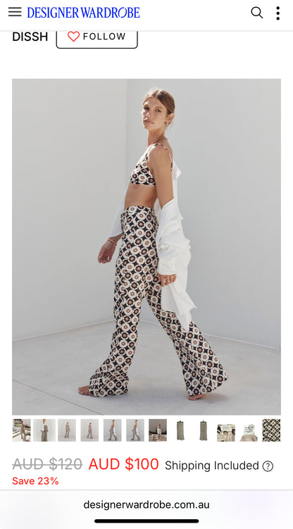 RRP $130 BNWT Dissh Women's Size 8 Dixon Black Floral Linen Pant Black