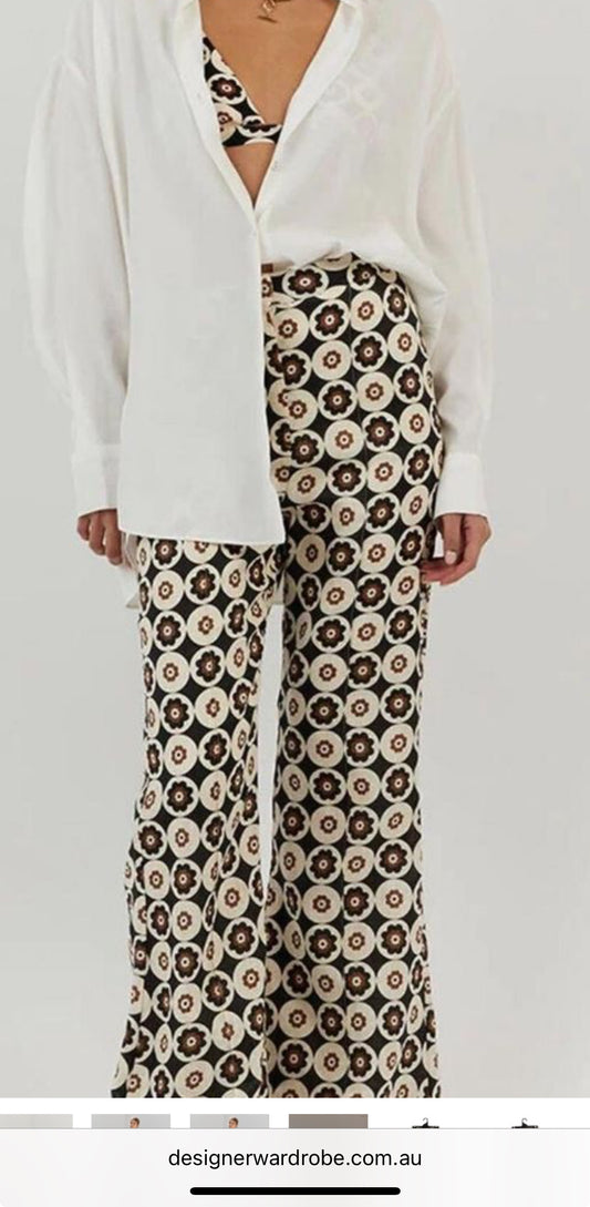 RRP $130 BNWT Dissh Women's Size 8 Dixon Black Floral Linen Pant Black