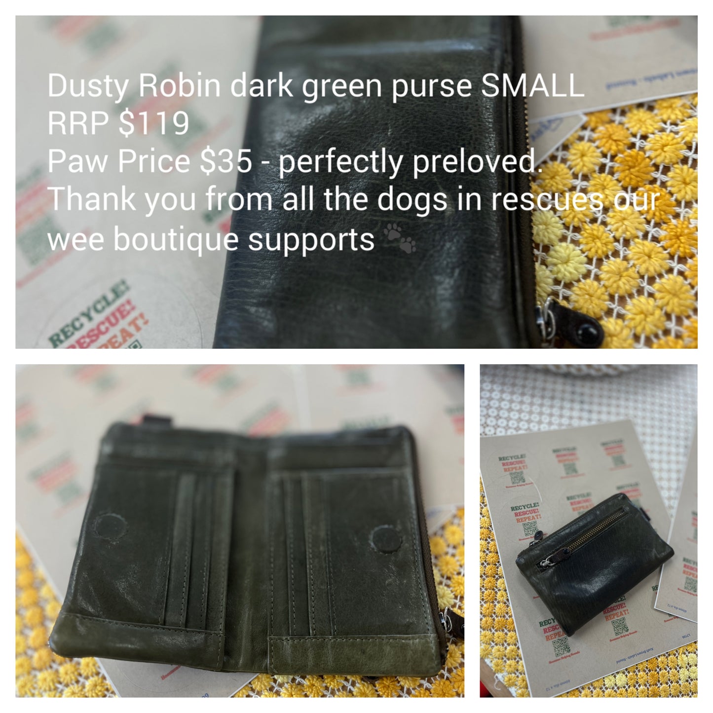 RRP $119 - Dusty Robin green purse - leather is very supple  - pre-loved perfection!