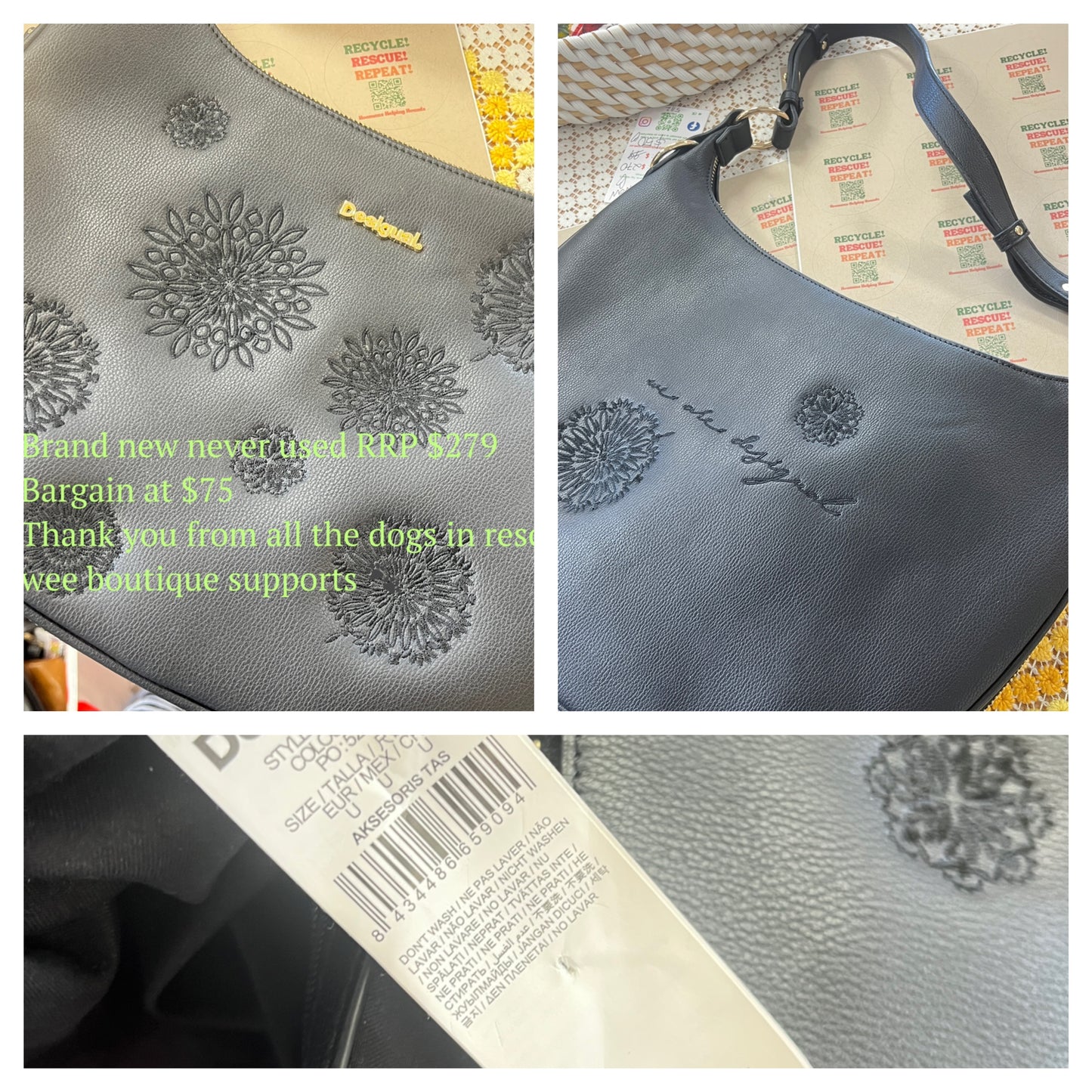 RRP $279 - Desigual HandBag - medium size half moon bag