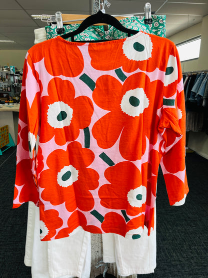 Red floral patterned shirt
