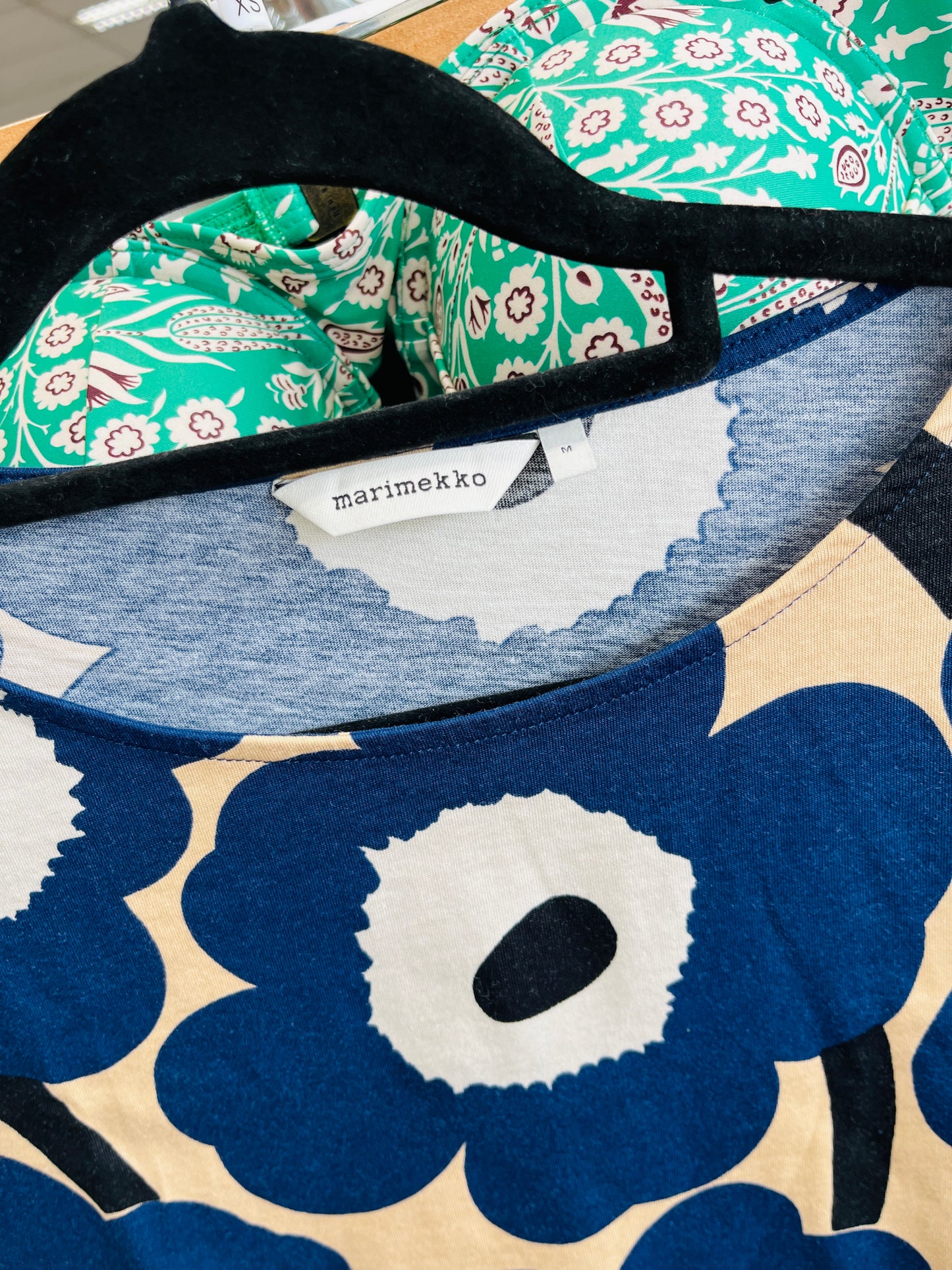 Close-up of a blue floral-patterned fabric