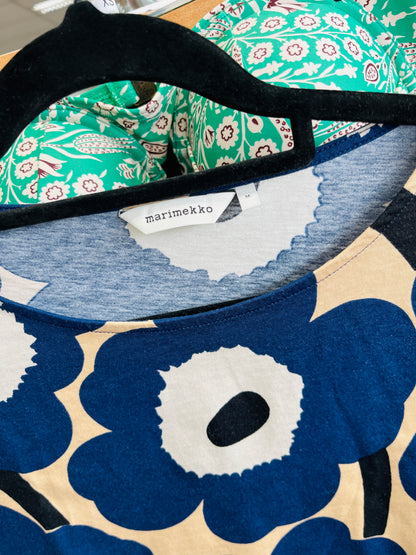 Close-up of a blue floral-patterned fabric