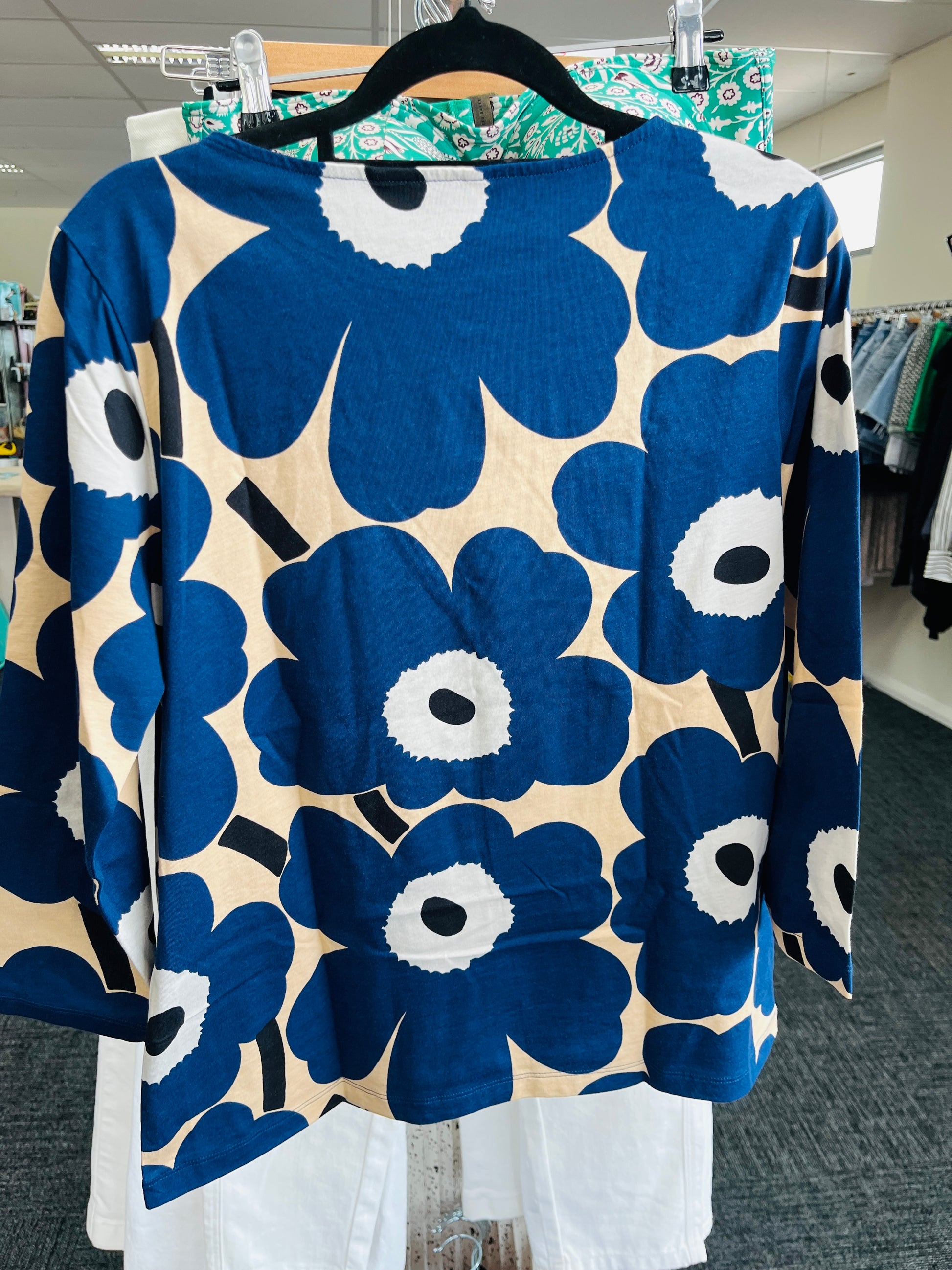 Blue and white floral patterned garment