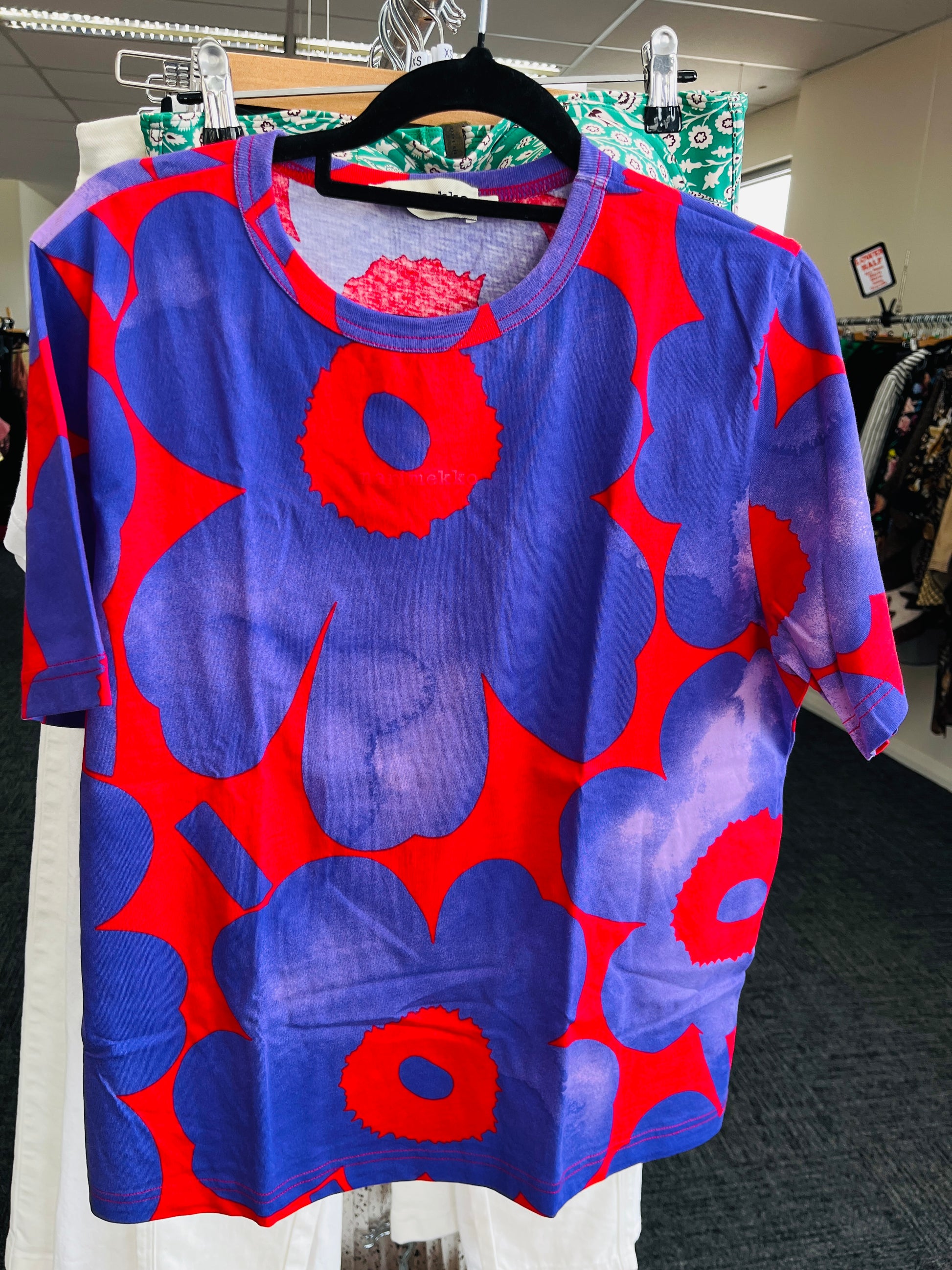 Red and blue patterned shirt