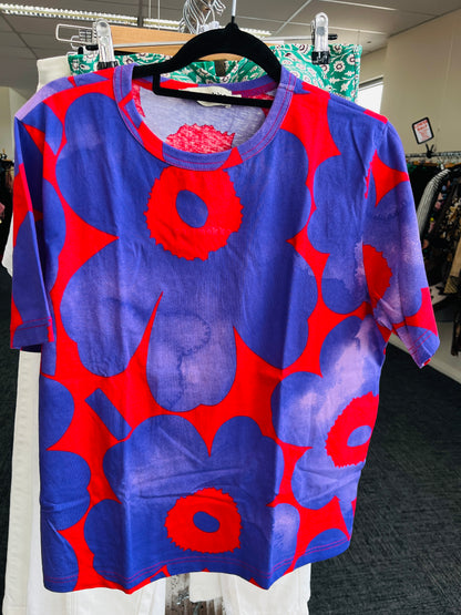 Red and blue patterned shirt