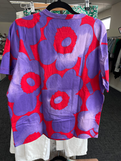 Purple and red floral patterned fabric