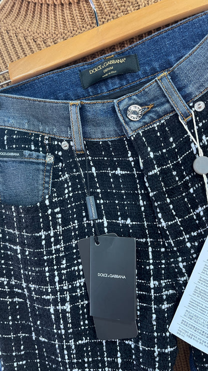 DOLCE & GABANNA : RRP $1145 USD Tweed Panel Straight Leg Jeans Size 10