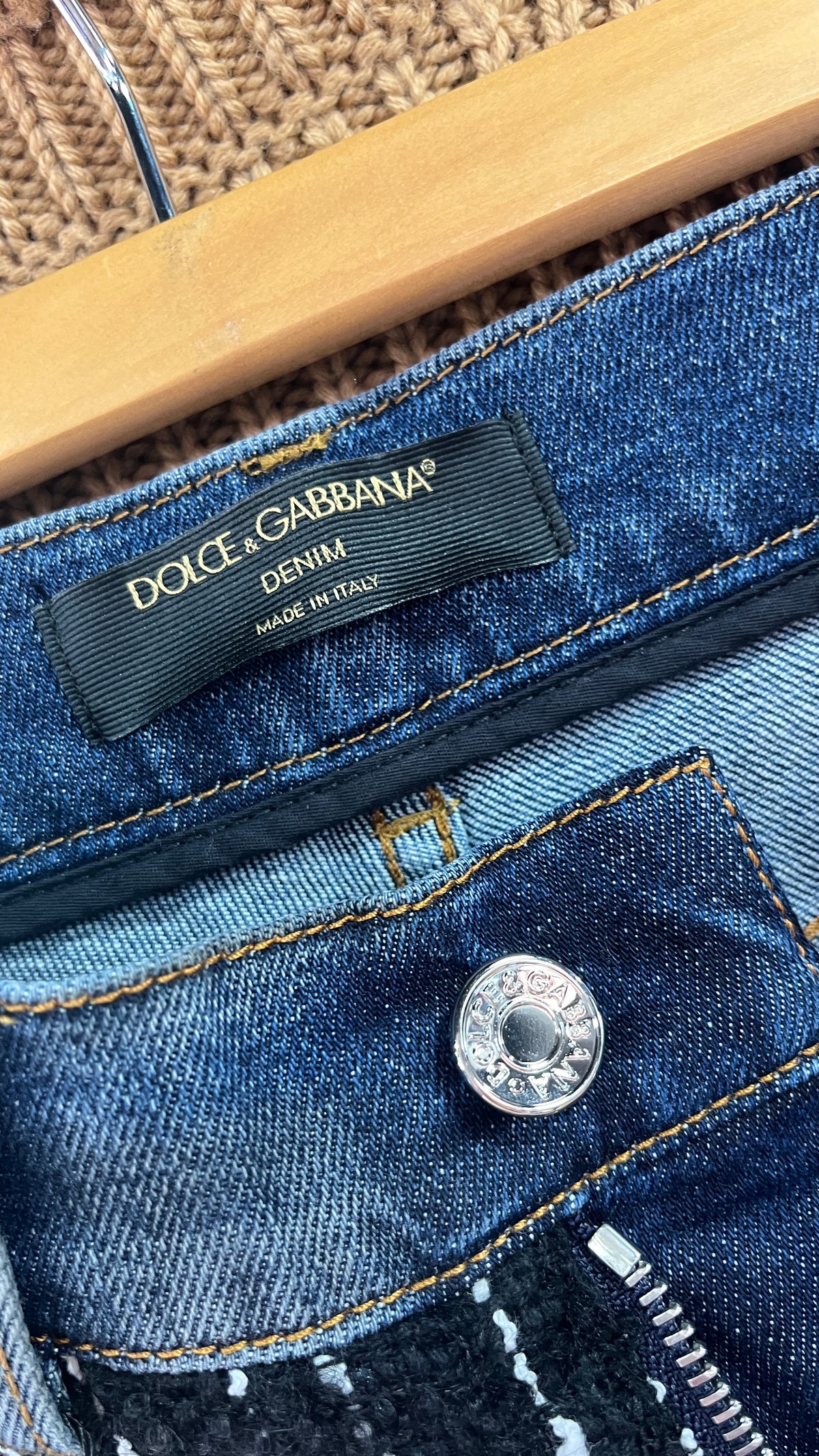 DOLCE & GABANNA : RRP $1145 USD Tweed Panel Straight Leg Jeans Size 10