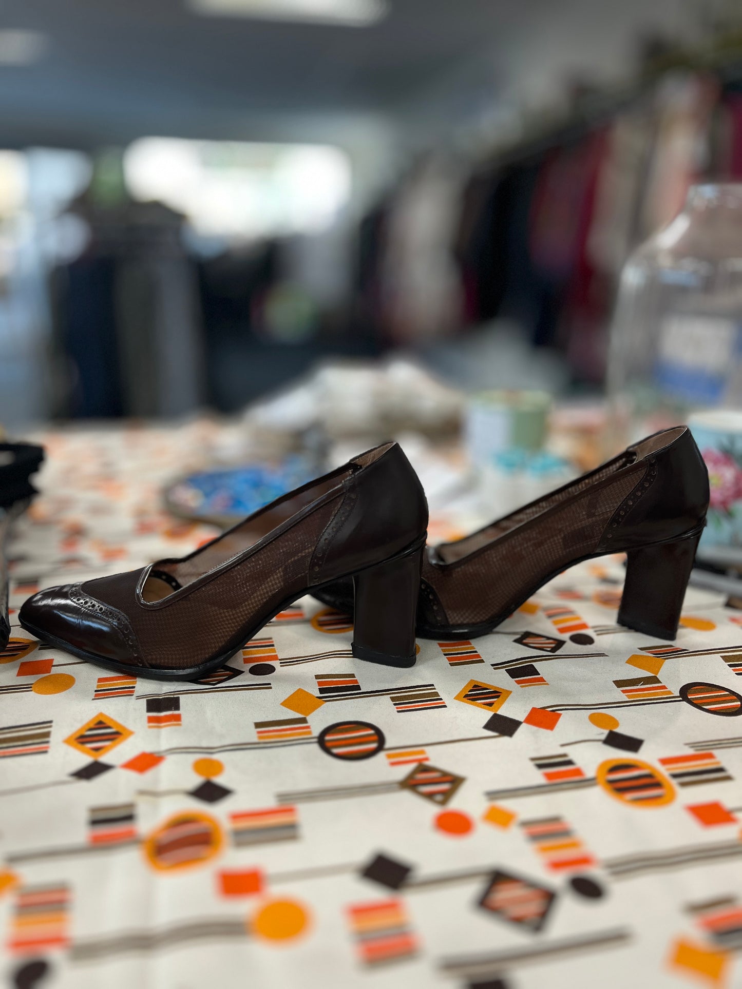 Pair of brown high-heeled shoes