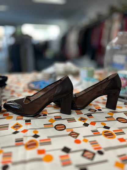 Pair of brown high-heeled shoes